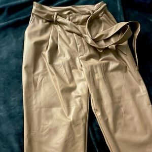 Tan Faux leather pants from Express, only worn once. Tie at the waist.